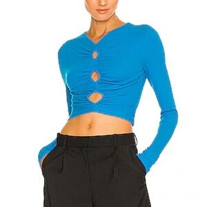 Vibrant Blue Long-Sleeve Cutout Ruched Crop Top - Women